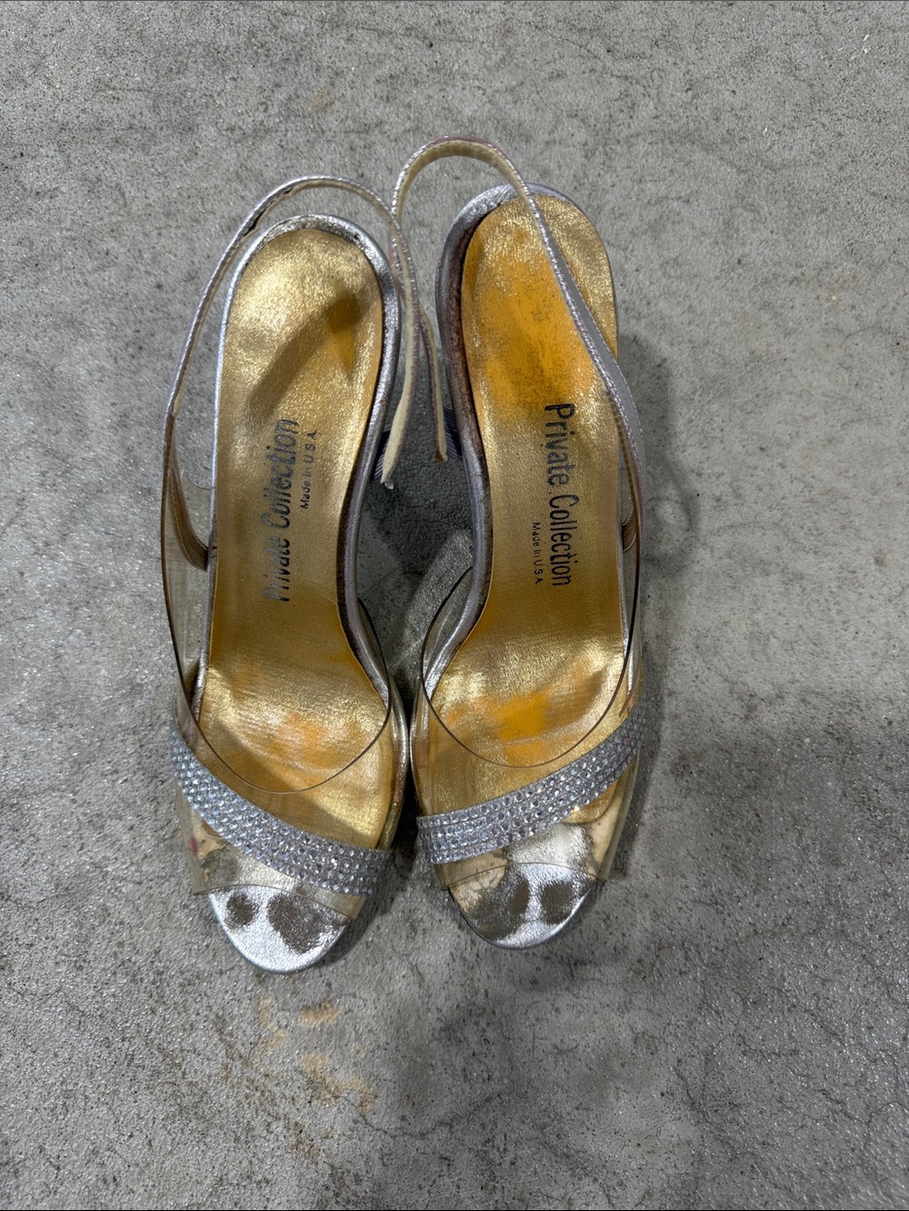 Silver Rhinestone Slingback Peep-Toe Heels by Private Collection